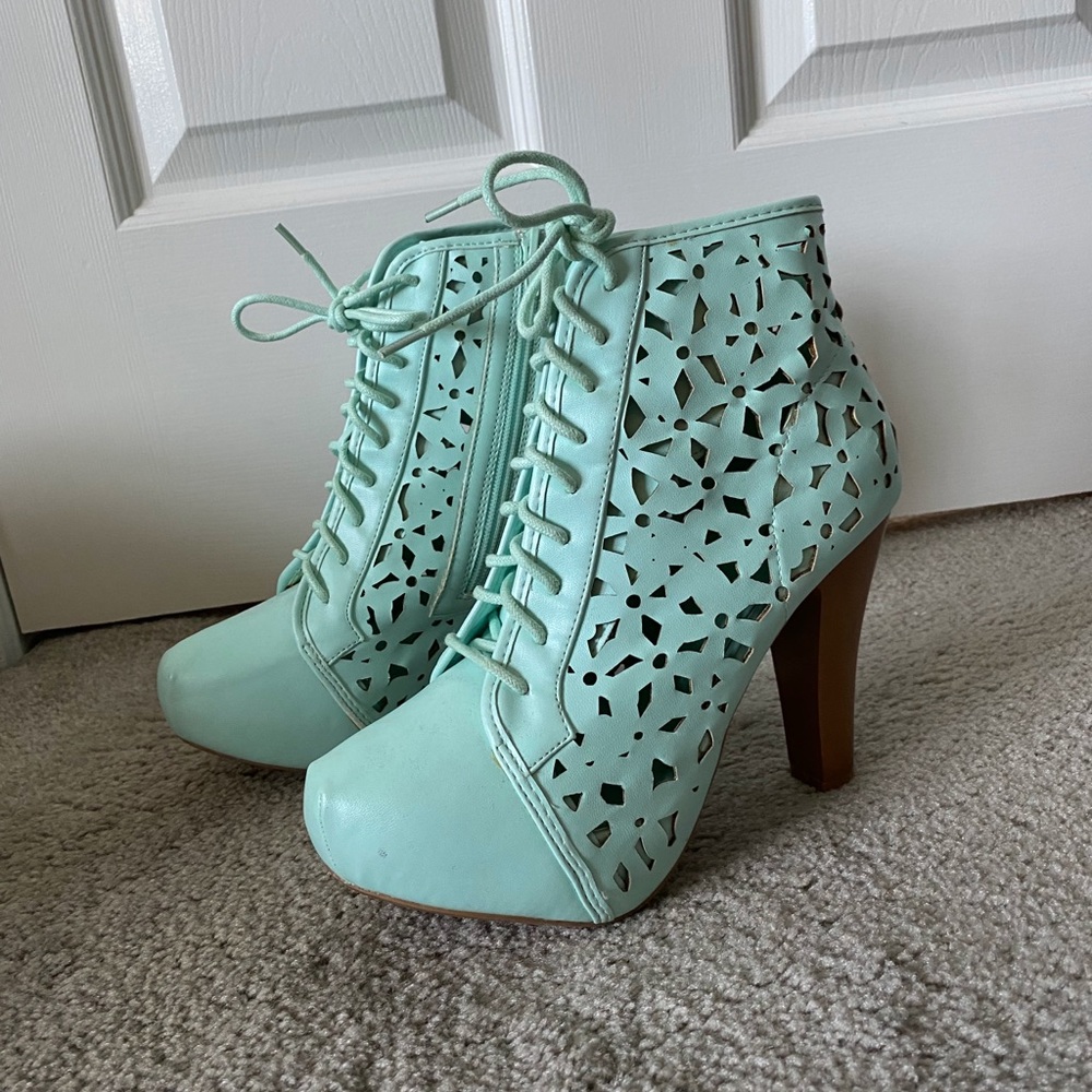 Light Blue Lace Up Booties